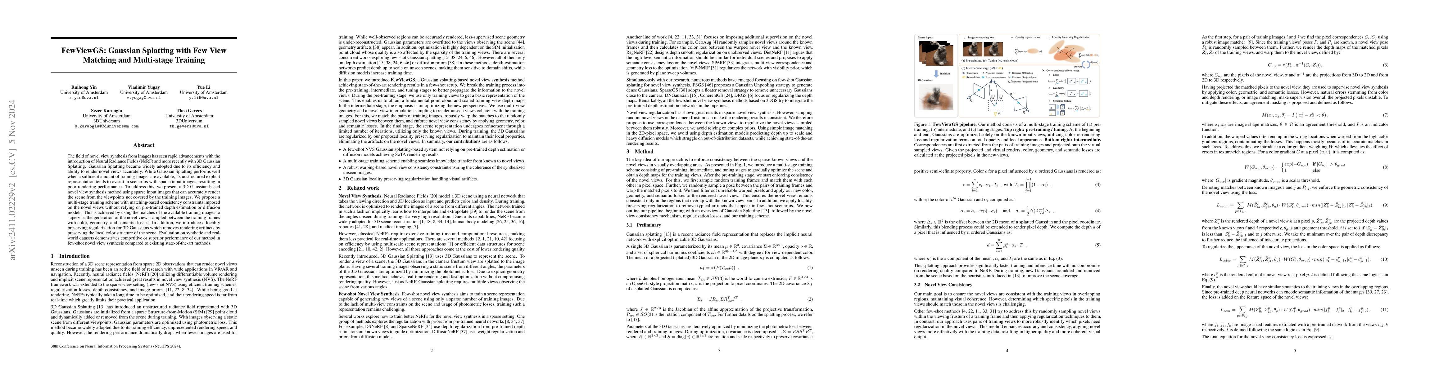 Thumbnail for FewViewGS: Gaussian Splatting with Few View Matching and Multi-stage
  Training