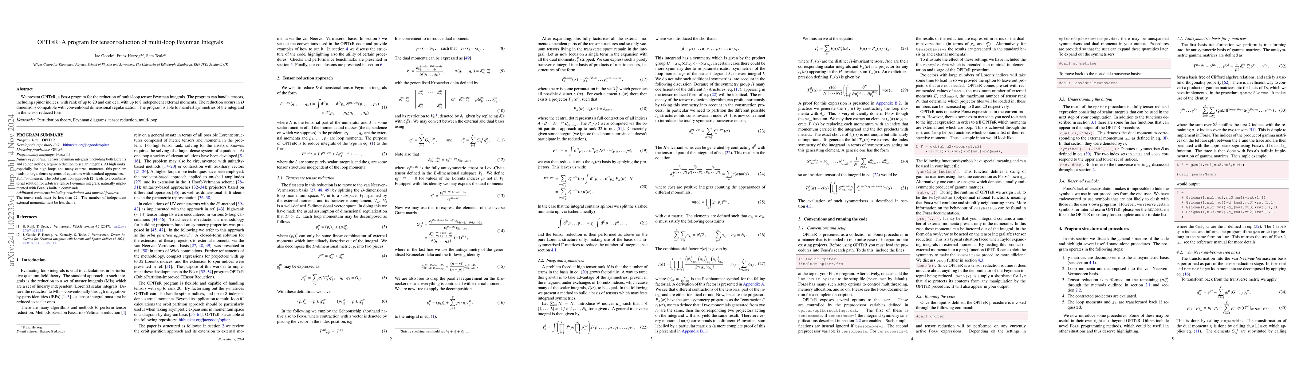 Thumbnail for OPITeR: A program for tensor reduction of multi-loop Feynman Integrals
