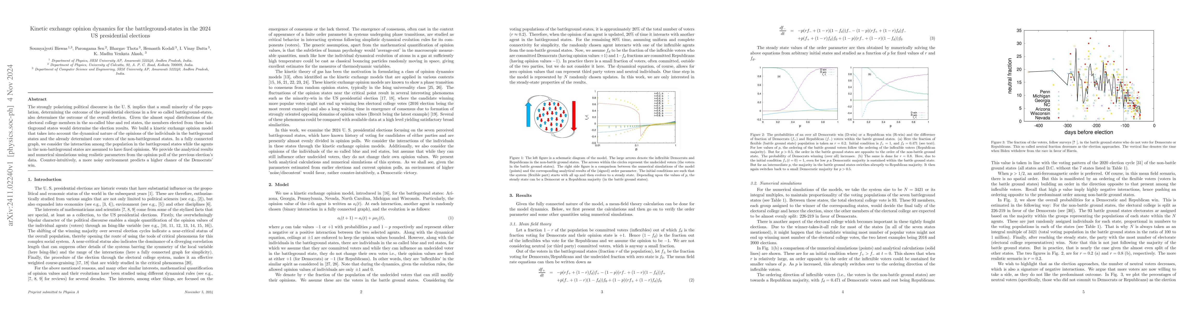 Thumbnail for Kinetic exchange opinion dynamics for the battleground-states in the
  2024 US presidential elections