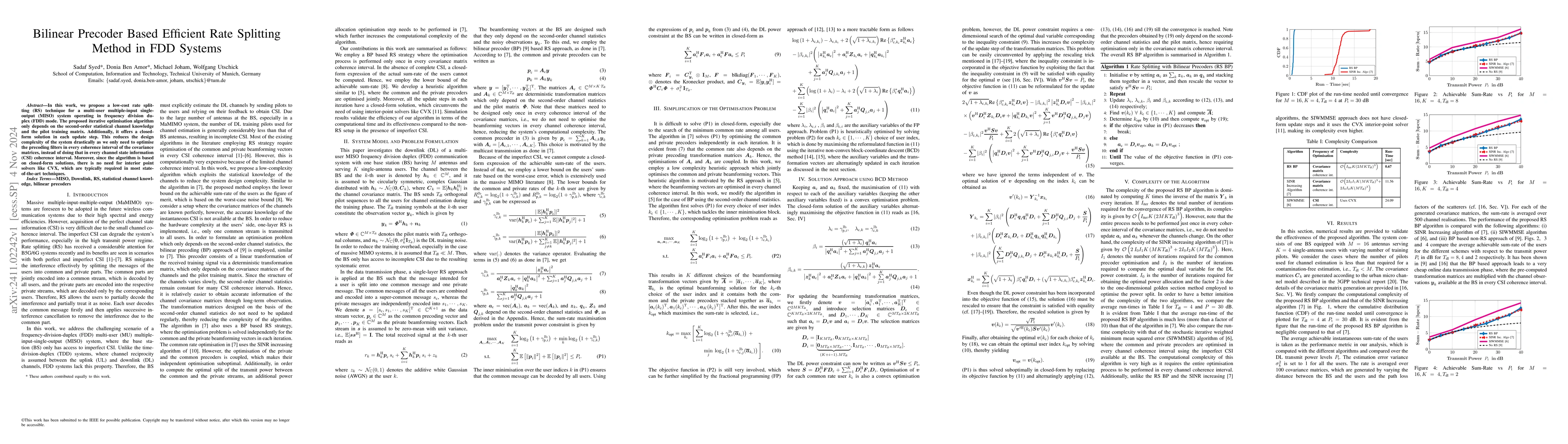 Thumbnail for Bilinear Precoder Based Efficient Rate Splitting Method in FDD Systems