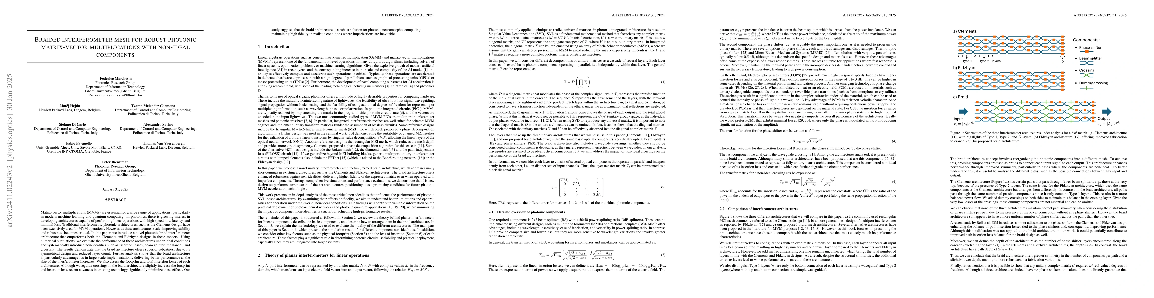 Thumbnail for Braided interferometer mesh for robust photonic matrix-vector
  multiplications with non-ideal components