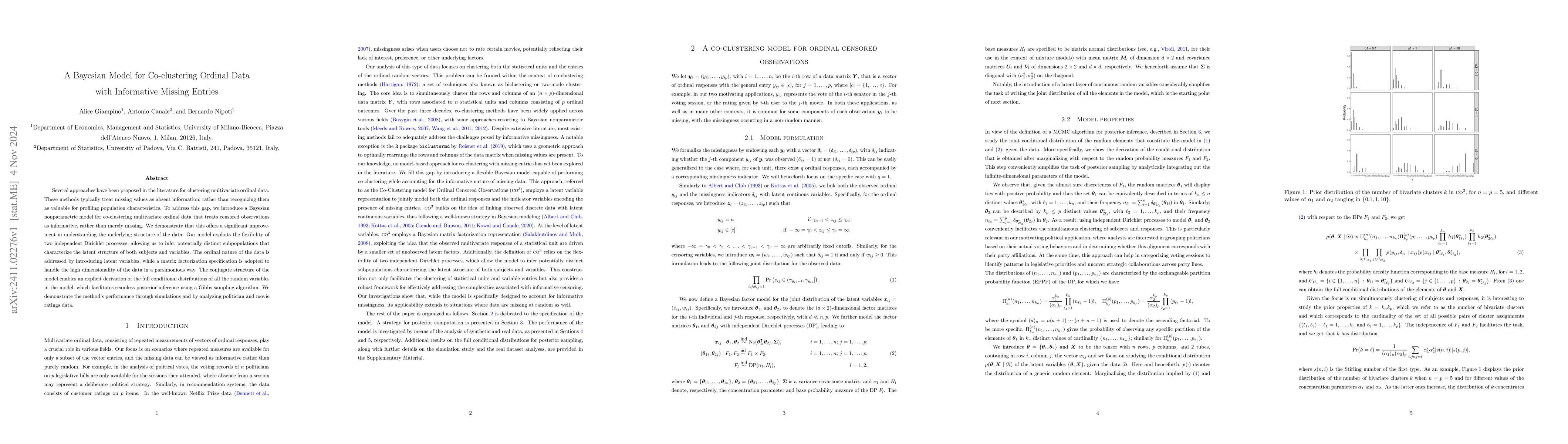 Thumbnail for A Bayesian Model for Co-clustering Ordinal Data with Informative Missing
  Entries