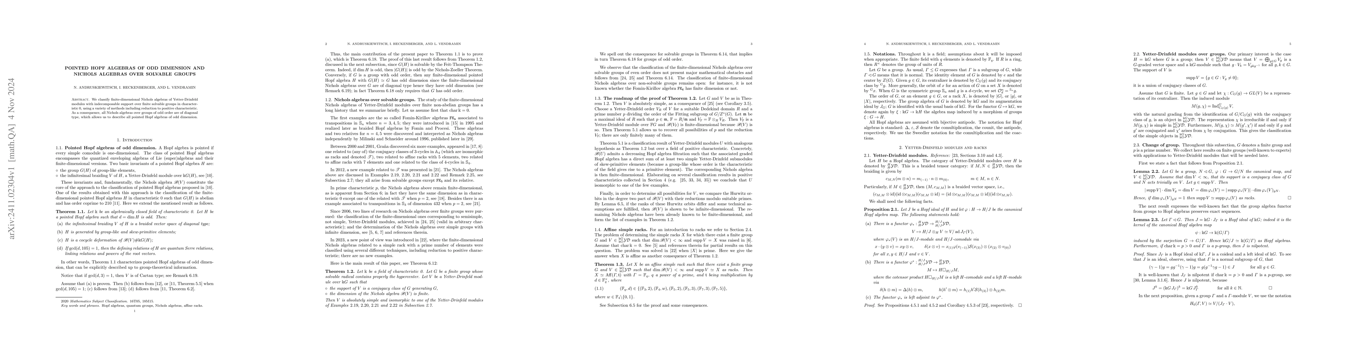 Thumbnail for Pointed Hopf algebras of odd dimension and Nichols algebras over
  solvable groups