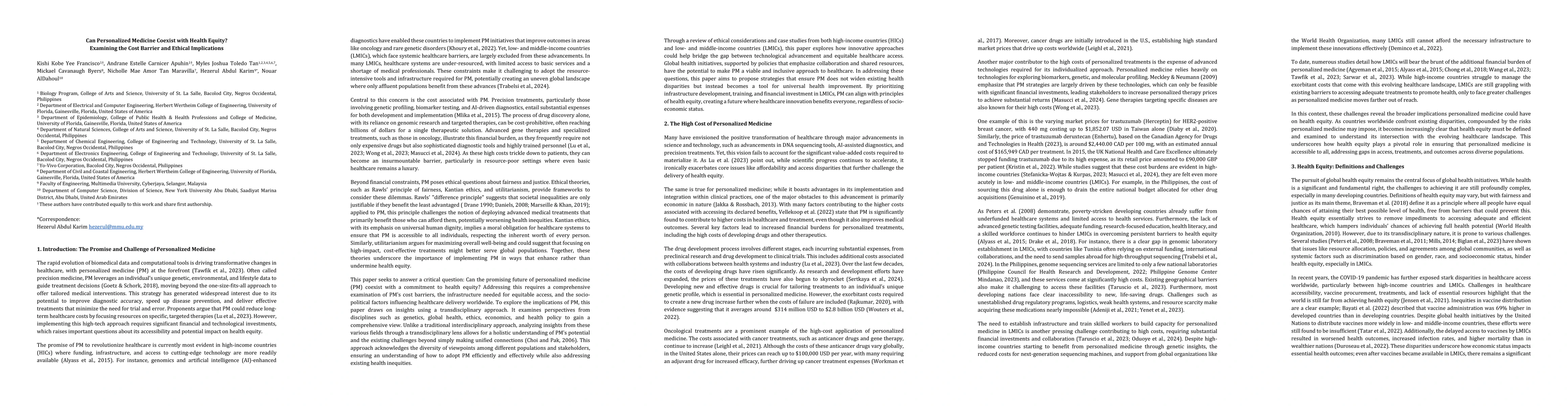 Thumbnail for Can Personalized Medicine Coexist with Health Equity? Examining the Cost
  Barrier and Ethical Implications