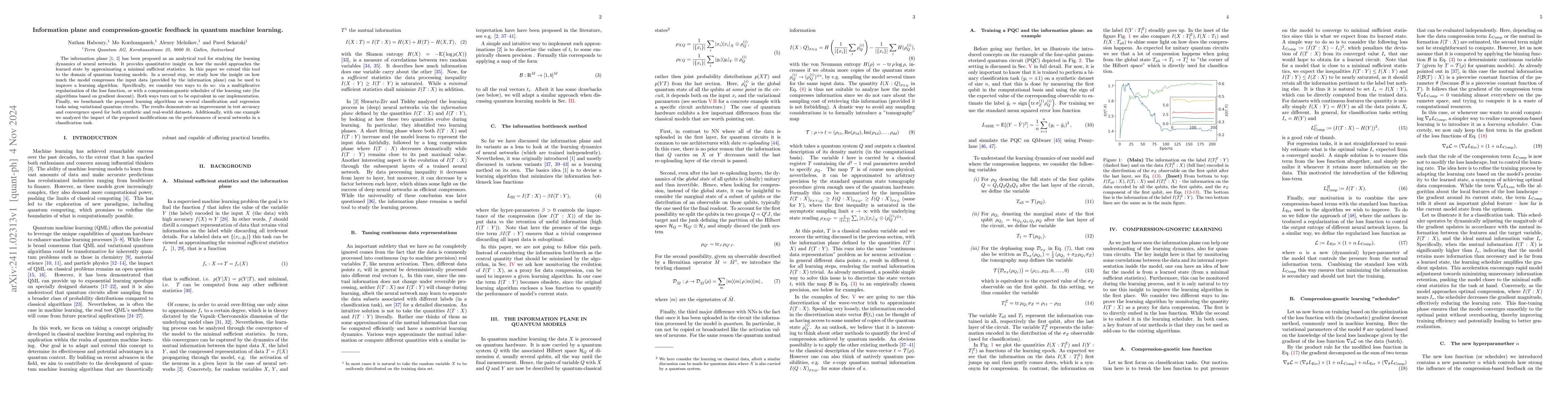 Thumbnail for Information plane and compression-gnostic feedback in quantum machine
  learning
