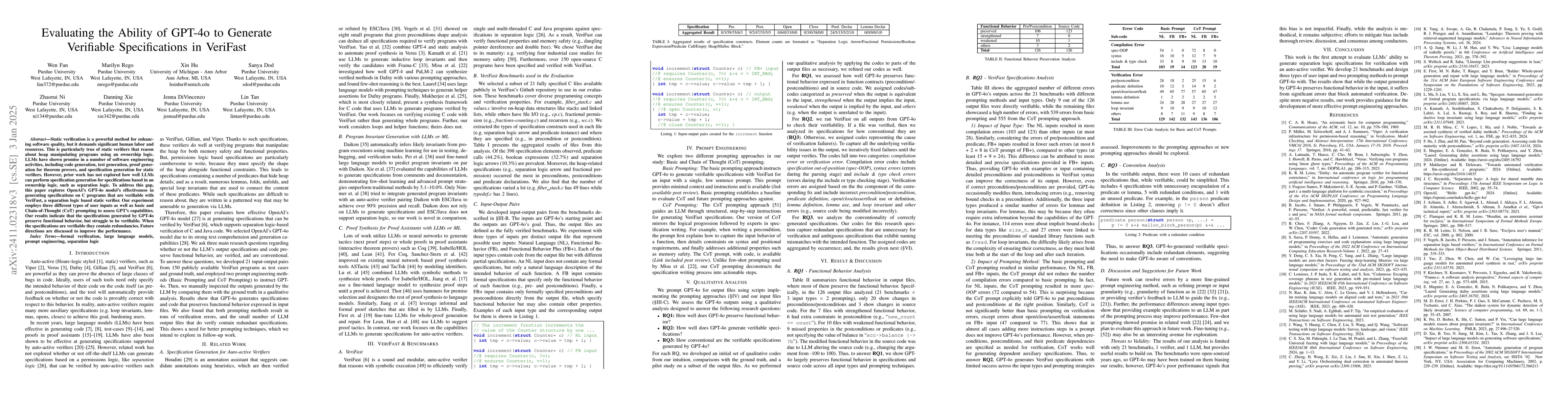 Thumbnail for Evaluating the Ability of Large Language Models to Generate Verifiable
  Specifications in VeriFast