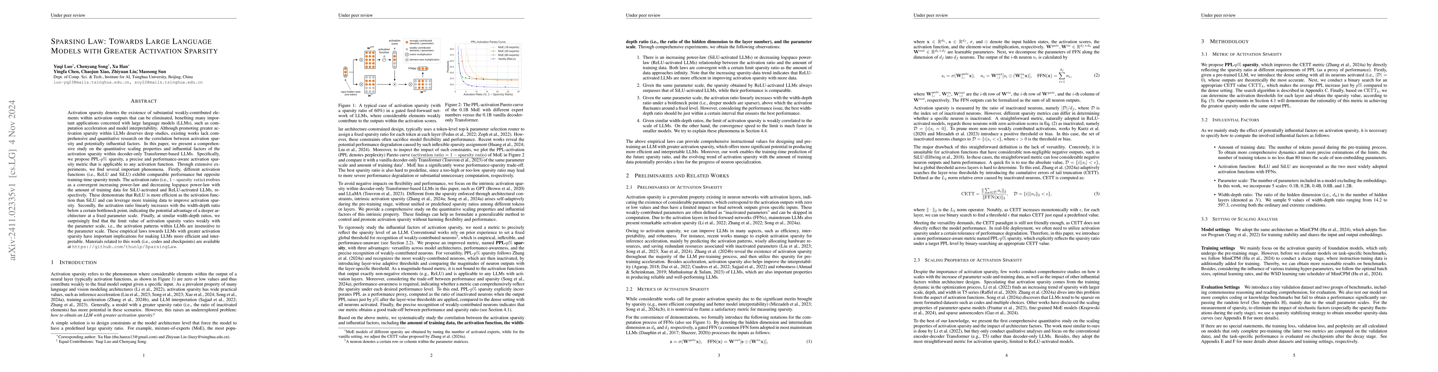 Thumbnail for Sparsing Law: Towards Large Language Models with Greater Activation
  Sparsity