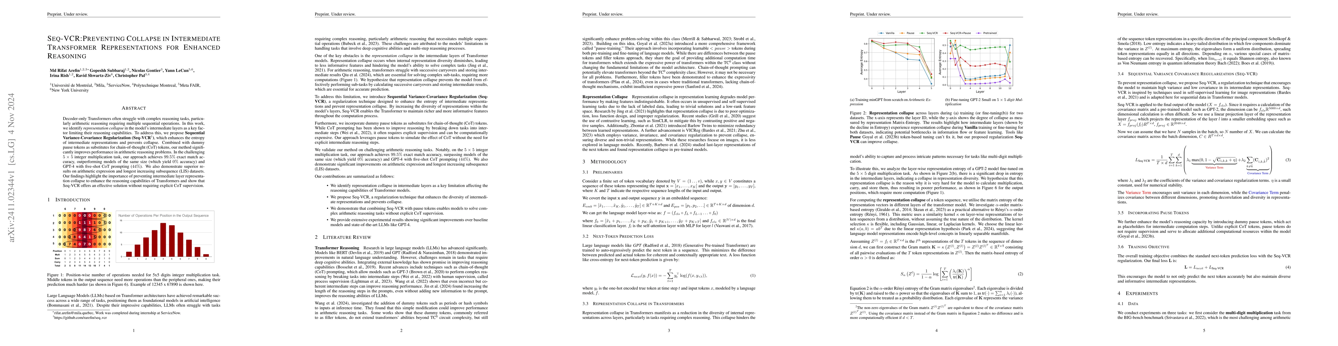 Thumbnail for Seq-VCR: Preventing Collapse in Intermediate Transformer Representations
  for Enhanced Reasoning