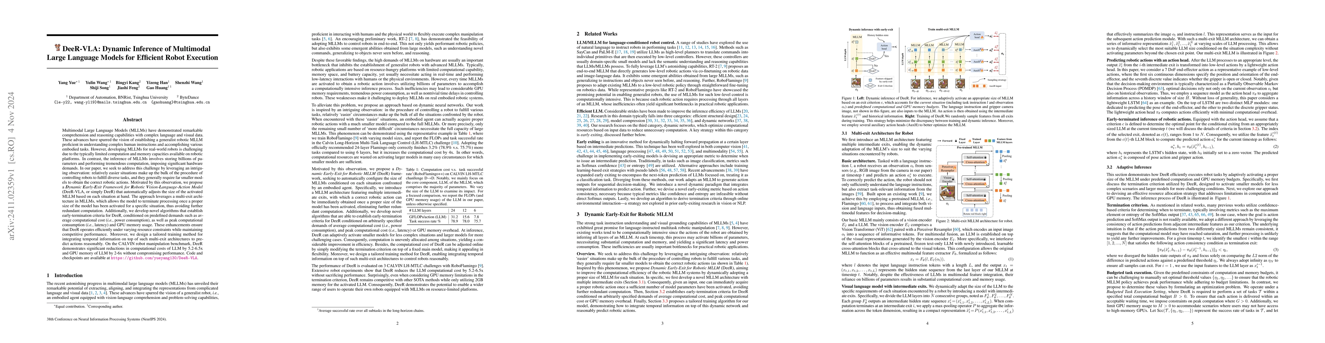 Thumbnail for DeeR-VLA: Dynamic Inference of Multimodal Large Language Models for
  Efficient Robot Execution