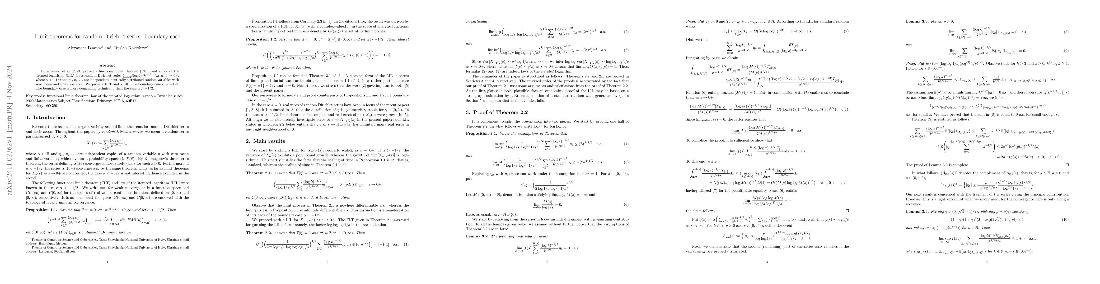 Thumbnail for Limit theorems for random Dirichlet series: boundary case