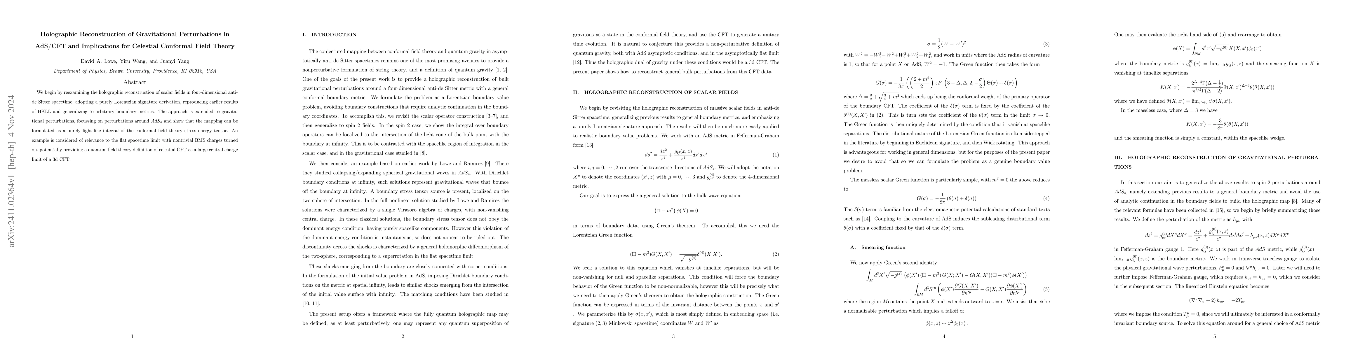 Thumbnail for Holographic Reconstruction of Gravitational Perturbations in AdS/CFT and
  Implications for Celestial Conformal Field Theory