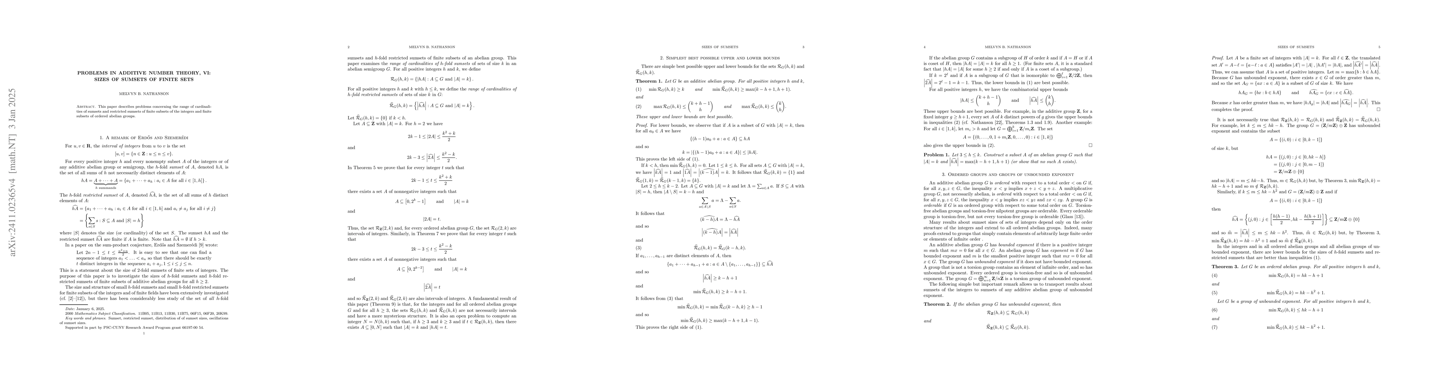 Thumbnail for Problems in additive number theory, VI: Sizes of sumsets