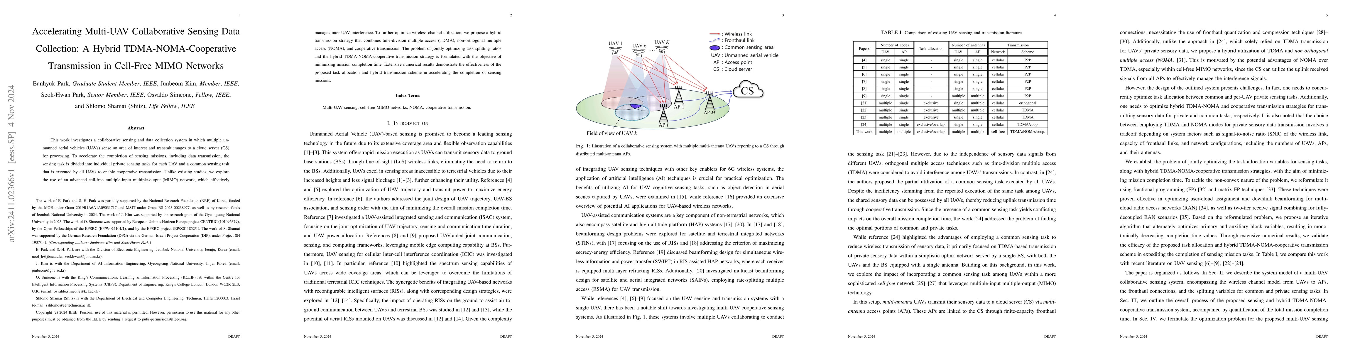 Thumbnail for Accelerating Multi-UAV Collaborative Sensing Data Collection: A Hybrid
  TDMA-NOMA-Cooperative Transmission in Cell-Free MIMO Networks