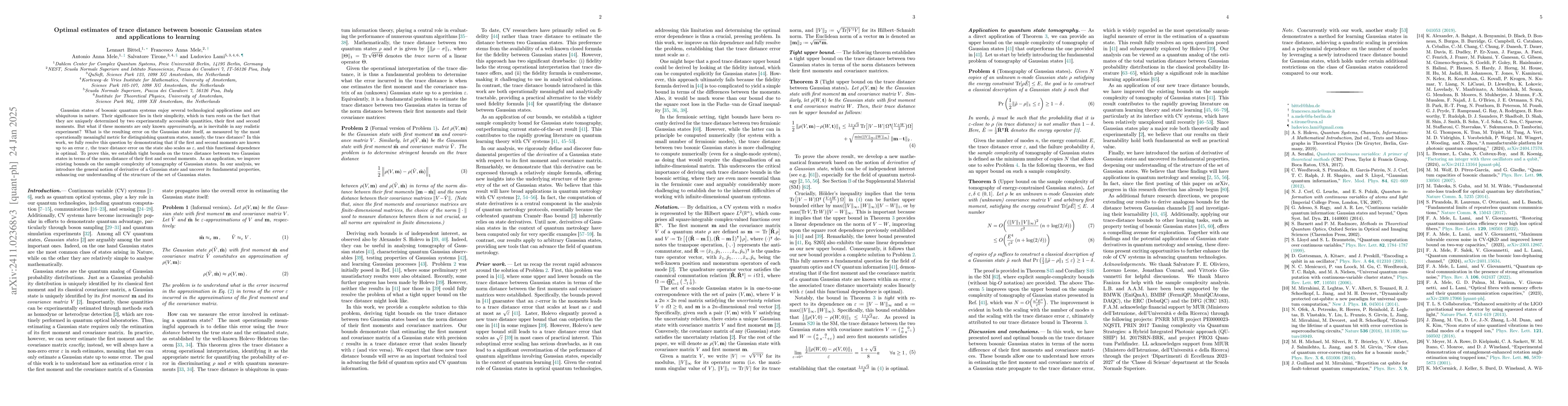 Thumbnail for Optimal estimates of trace distance between bosonic Gaussian states and
  applications to learning