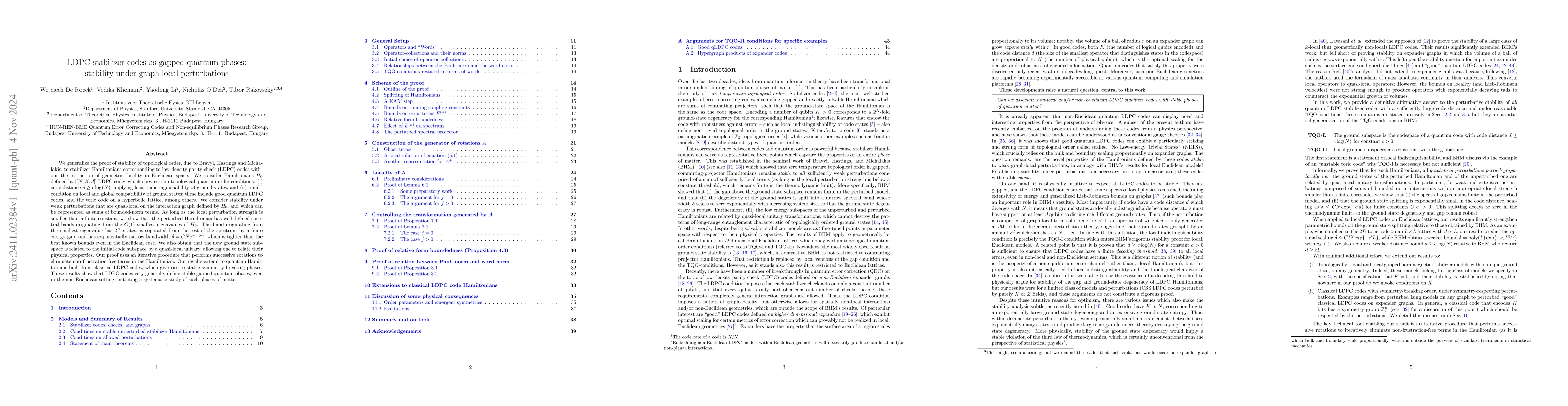 Thumbnail for LDPC stabilizer codes as gapped quantum phases: stability under
  graph-local perturbations