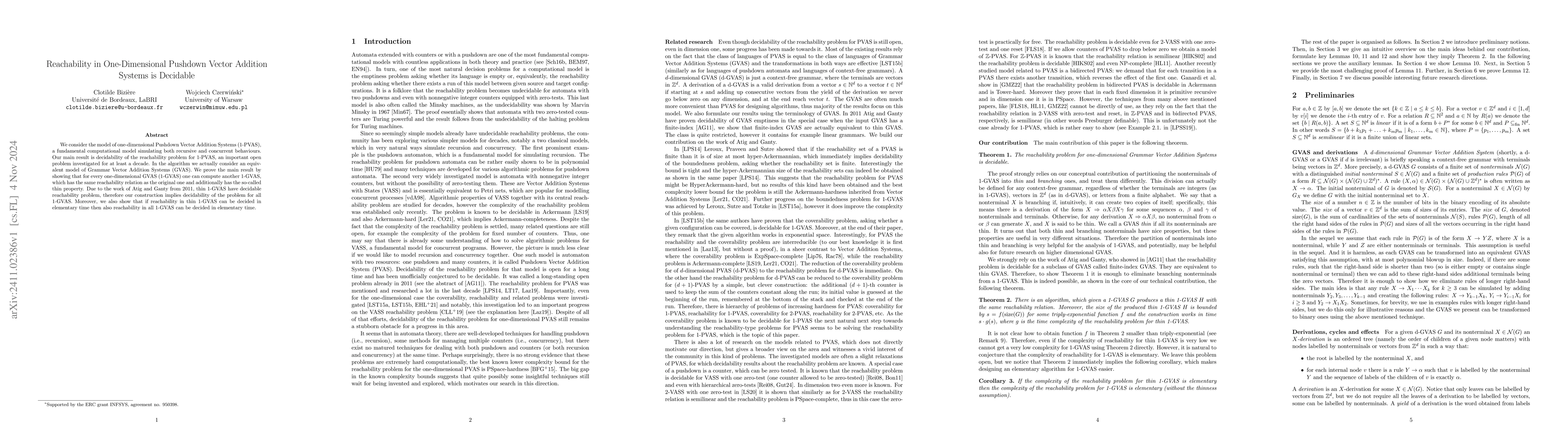 Thumbnail for Reachability in One-Dimensional Pushdown Vector Addition Systems is
  Decidable