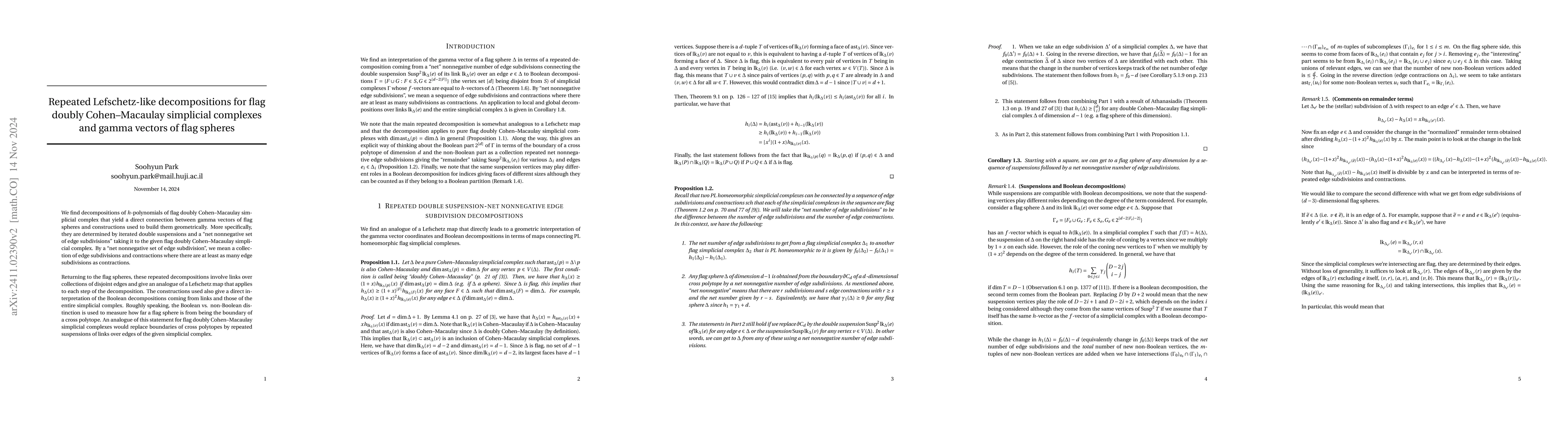 Thumbnail for Repeated Lefschetz-like decompositions for flag doubly Cohen--Macaulay
  simplicial complexes and gamma vectors of flag spheres