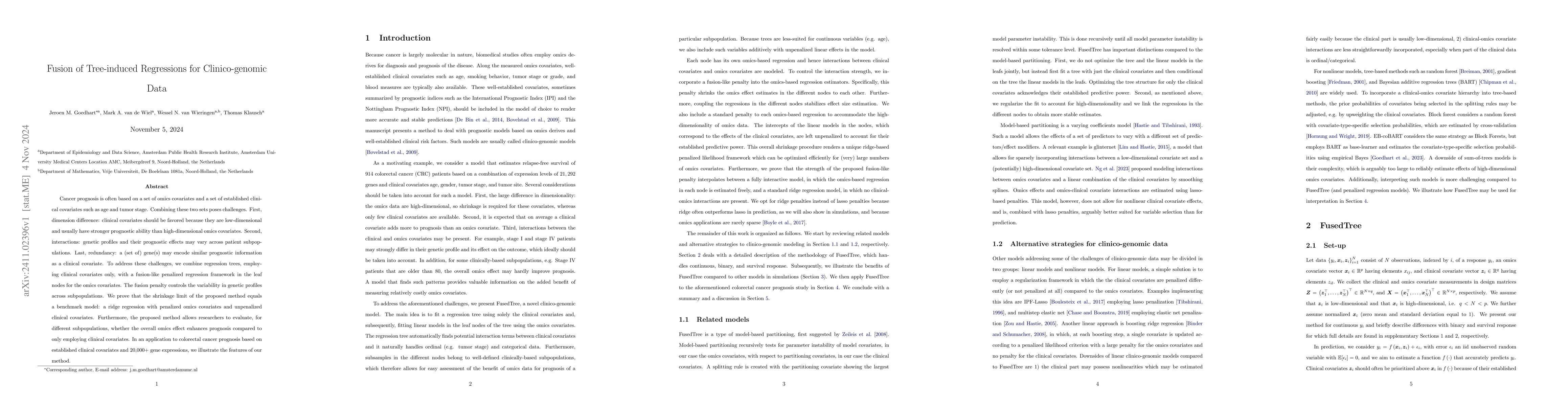 Thumbnail for Fusion of Tree-induced Regressions for Clinico-genomic Data