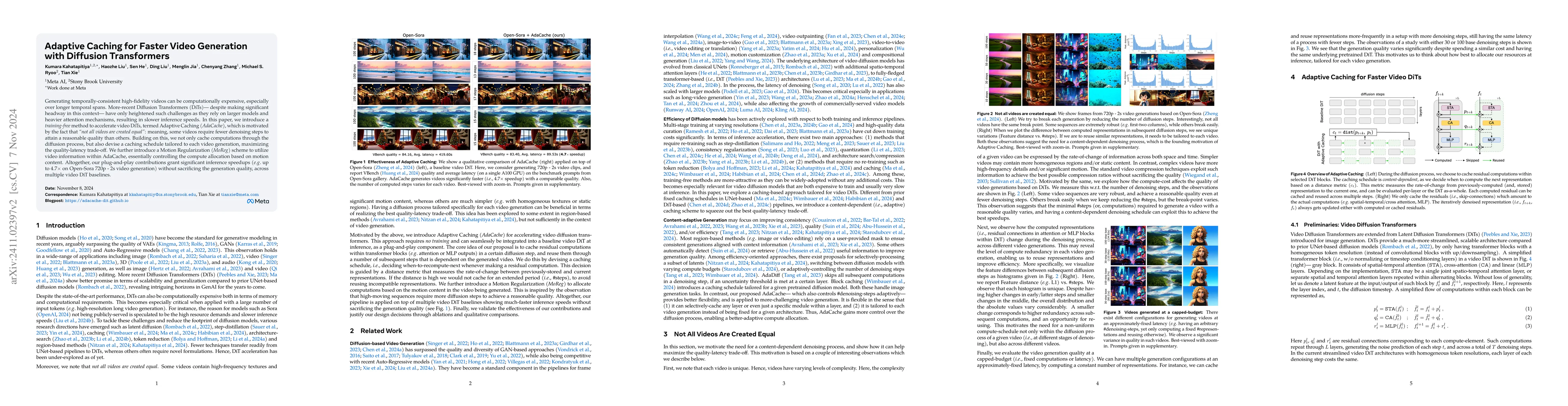 Thumbnail for Adaptive Caching for Faster Video Generation with Diffusion Transformers