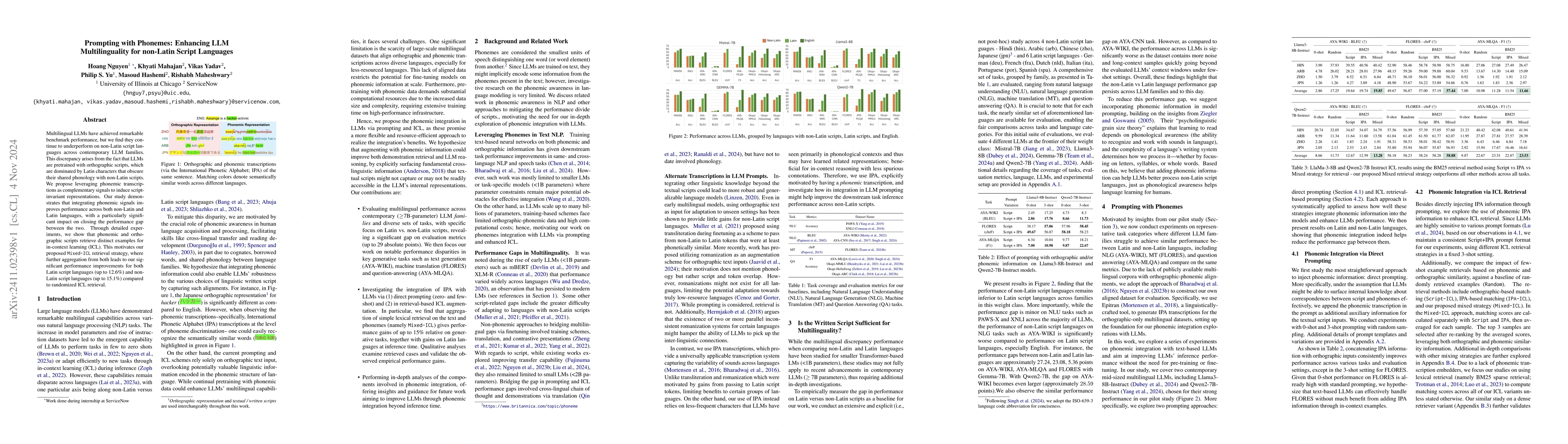 Thumbnail for Prompting with Phonemes: Enhancing LLM Multilinguality for non-Latin
  Script Languages