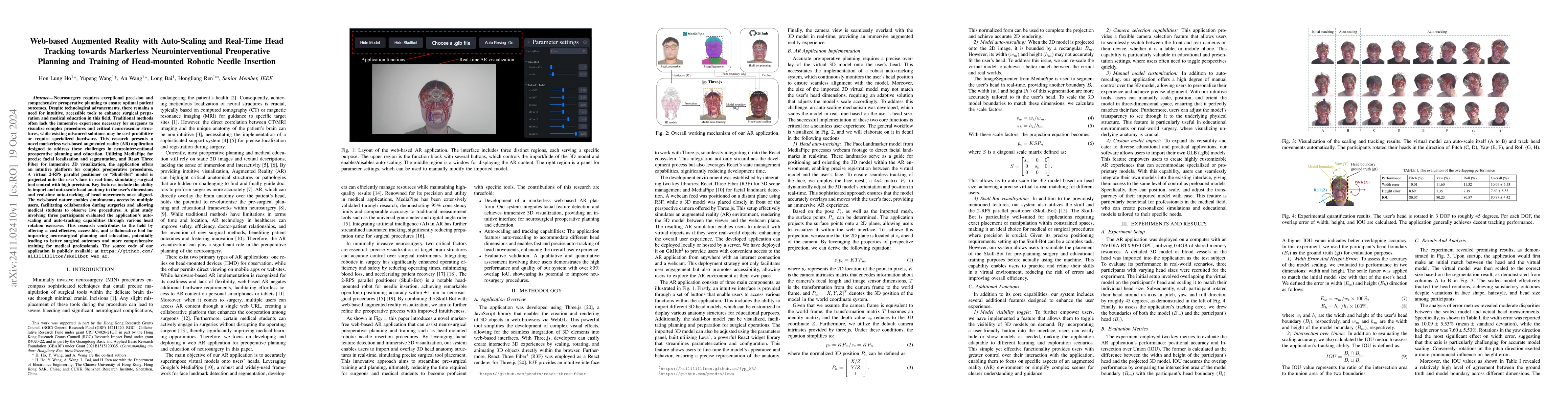 Thumbnail for Web-based Augmented Reality with Auto-Scaling and Real-Time Head
  Tracking towards Markerless Neurointerventional Preoperative Planning and
  Training of Head-mounted Robotic Needle Insertion