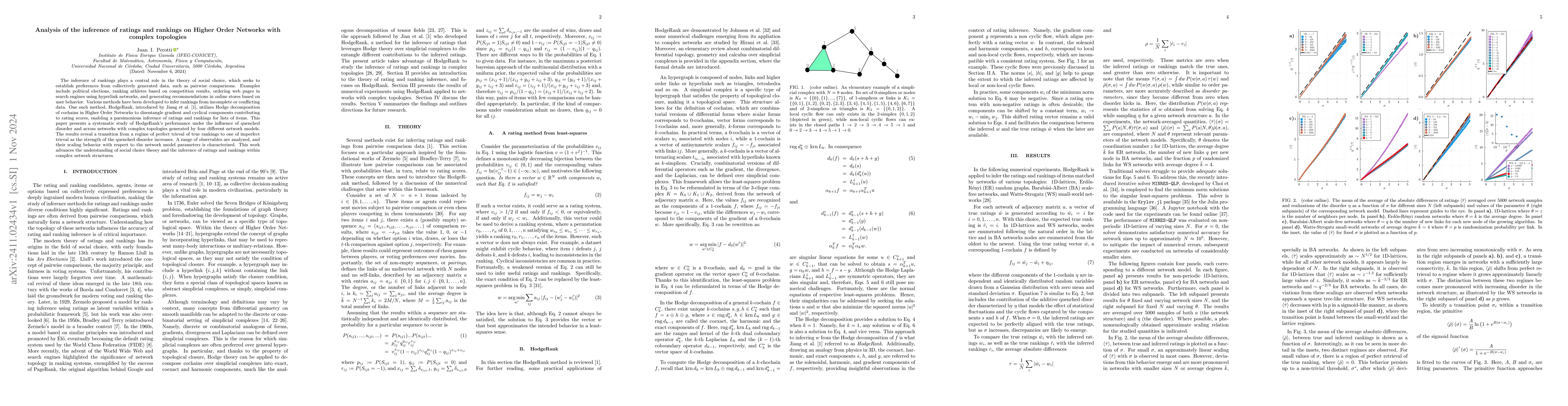 Thumbnail for Analysis of the inference of ratings and rankings on Higher Order
  Networks with complex topologies