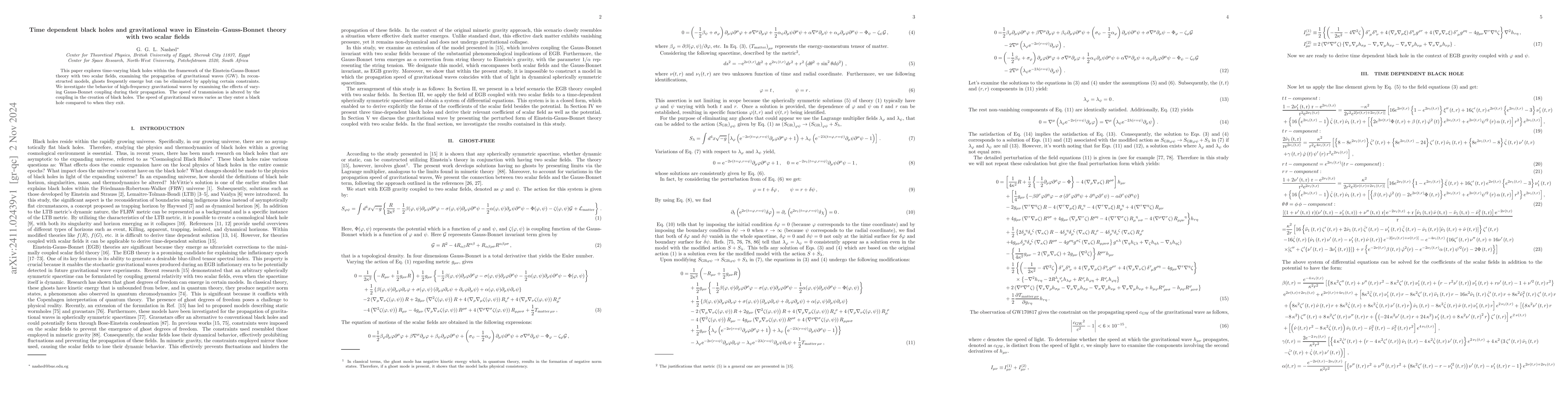 Thumbnail for Time dependent black holes and gravitational wave in
  Einstein-Gauss-Bonnet theory with two scalar fields