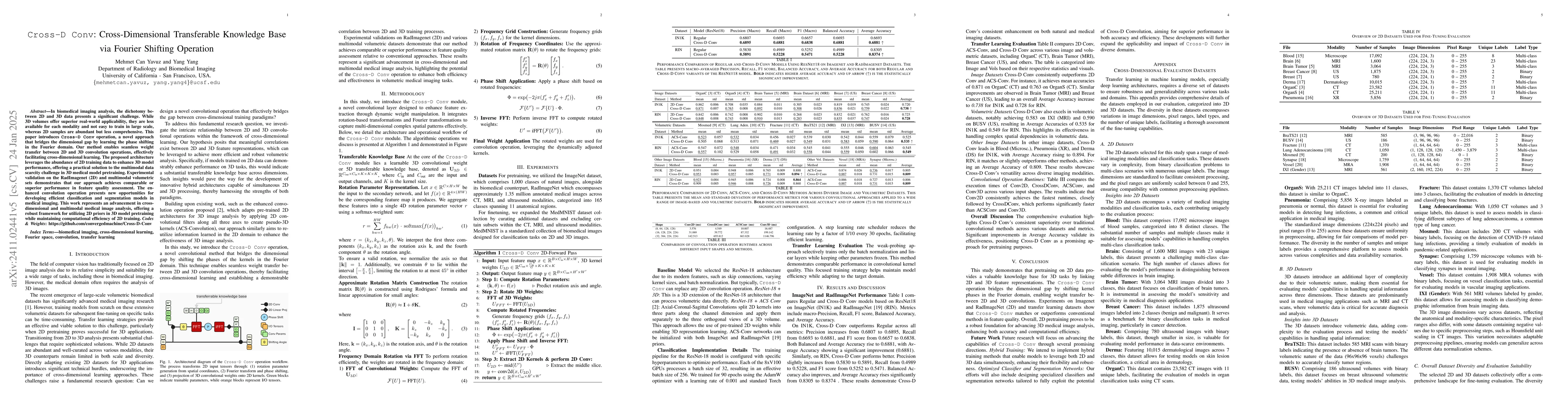 Thumbnail for Cross-D Conv: Cross-Dimensional Transferable Knowledge Base via Fourier
  Shifting Operation