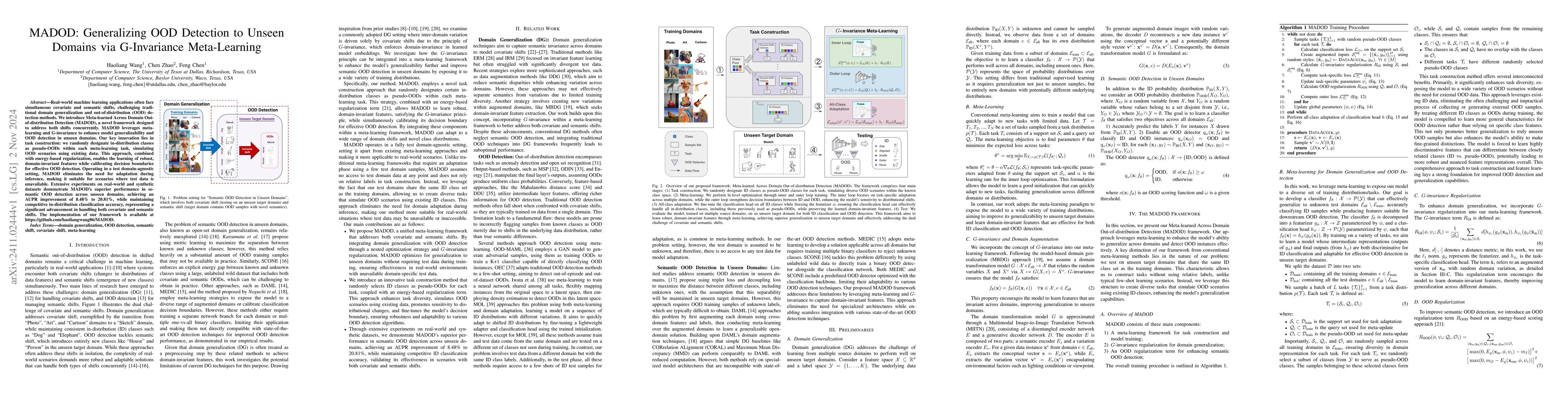 Thumbnail for MADOD: Generalizing OOD Detection to Unseen Domains via G-Invariance
  Meta-Learning