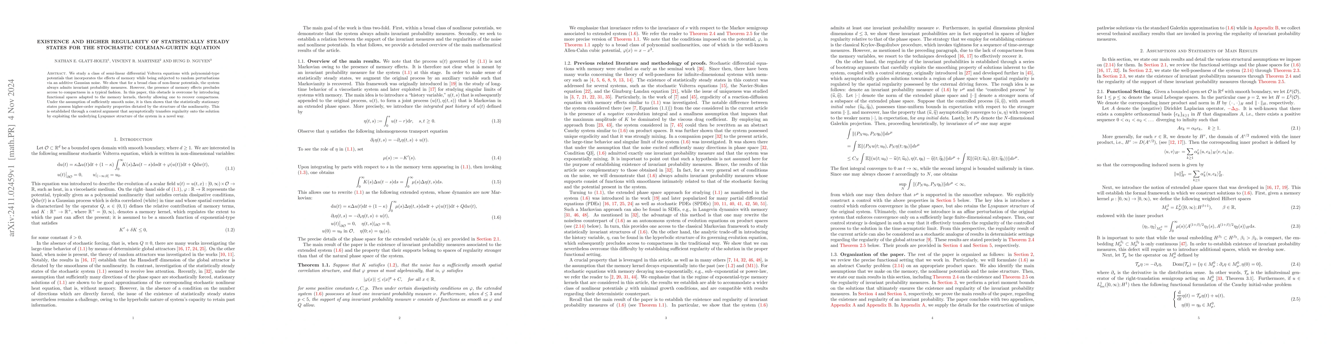 Thumbnail for Existence and higher regularity of statistically steady states for the
  stochastic Coleman-Gurtin equation