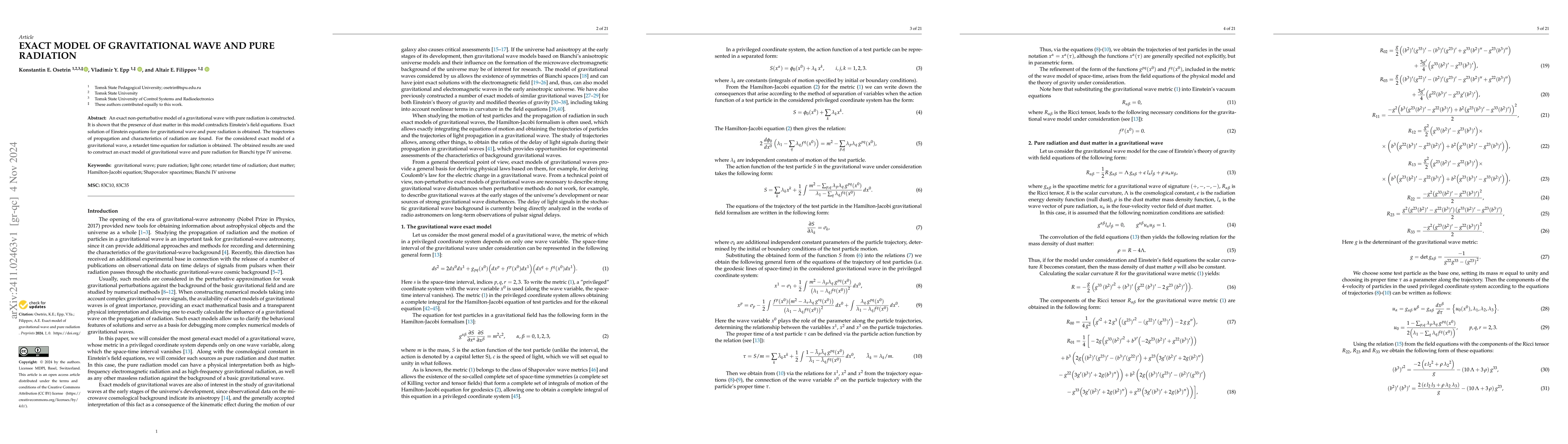 Thumbnail for Exact model of gravitational wave and pure radiation