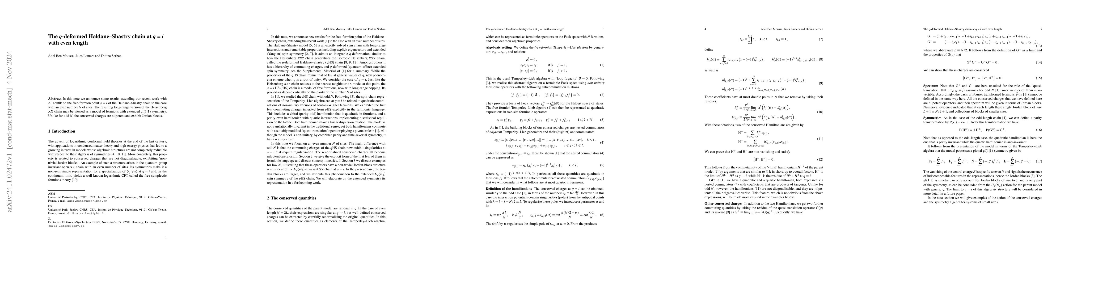 Thumbnail for The q-deformed Haldane-Shastry chain at q=i with even length