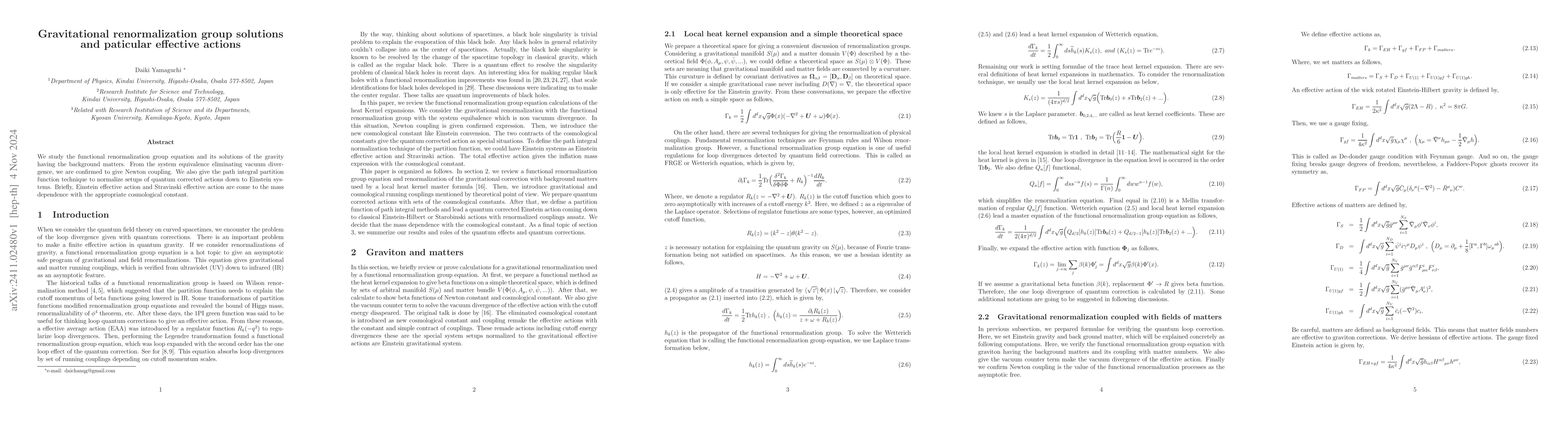 Thumbnail for Gravitational renormalization group solutions and paticular effective
  actions
