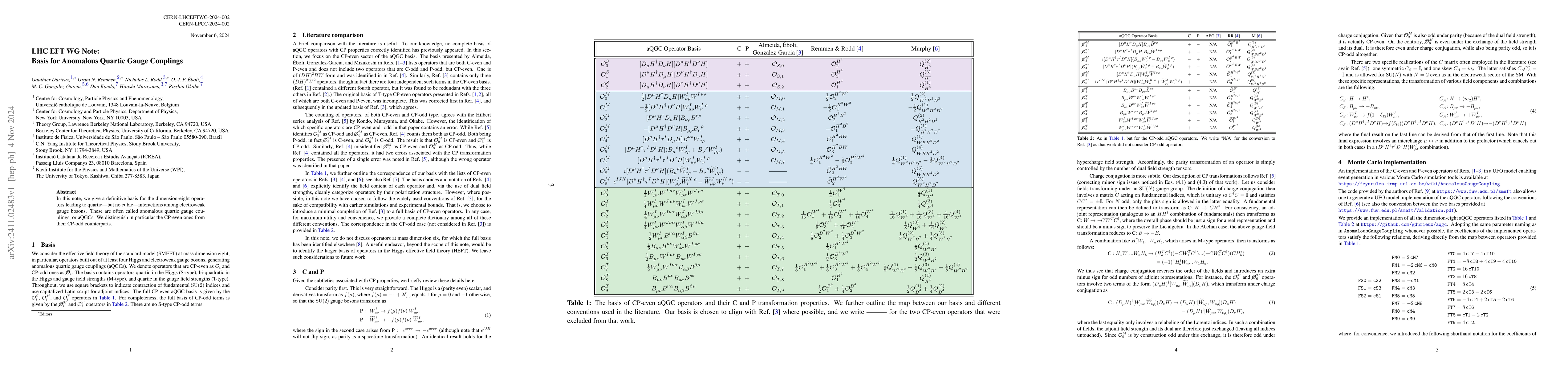 Thumbnail for LHC EFT WG Note: Basis for Anomalous Quartic Gauge Couplings