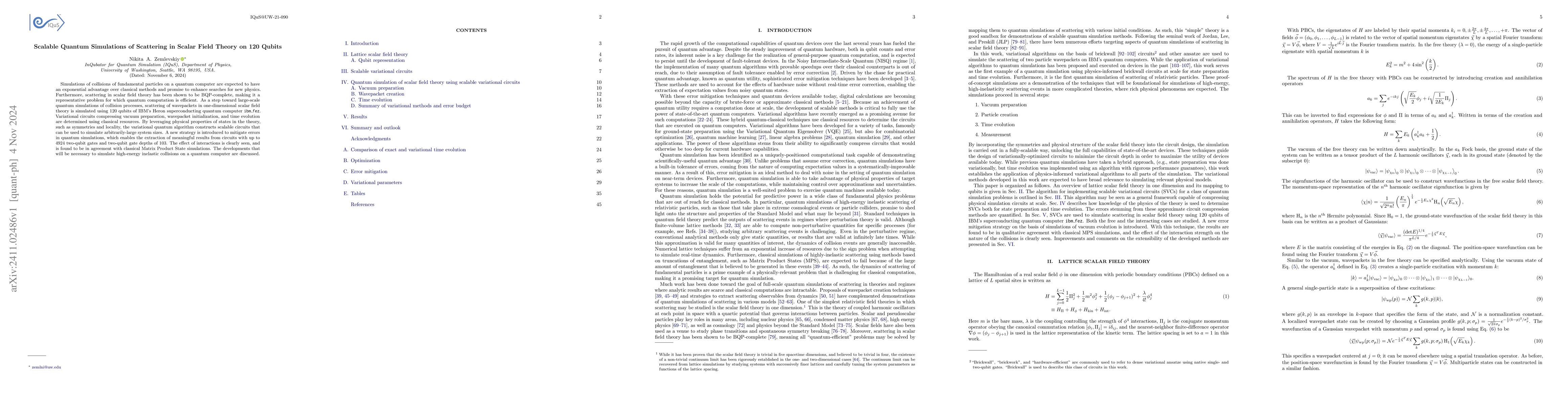 Thumbnail for Scalable Quantum Simulations of Scattering in Scalar Field Theory on 120
  Qubits