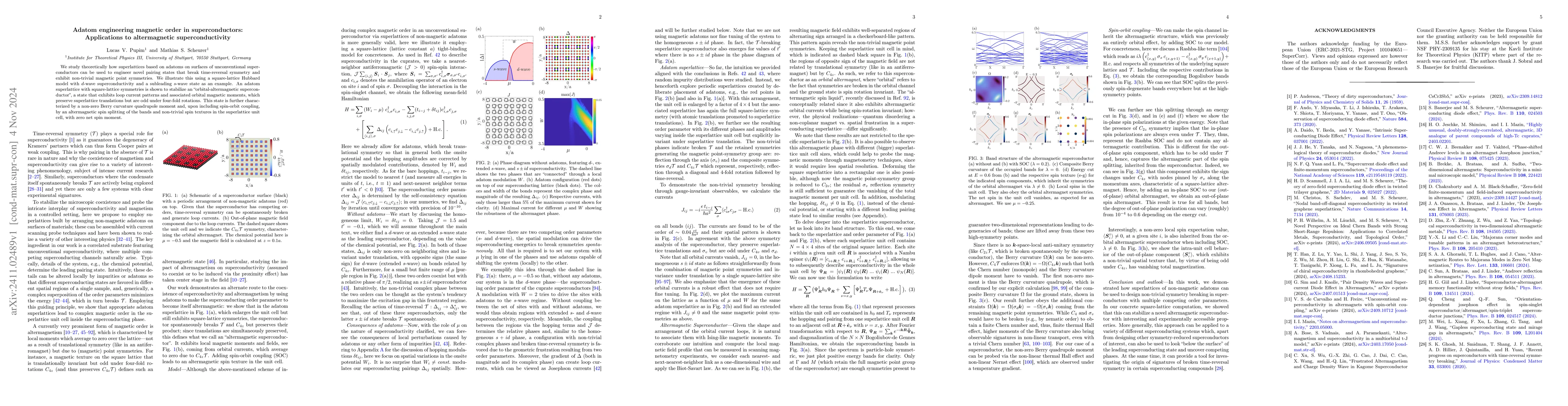 Thumbnail for Adatom engineering magnetic order in superconductors: Applications to
  altermagnetic superconductivity