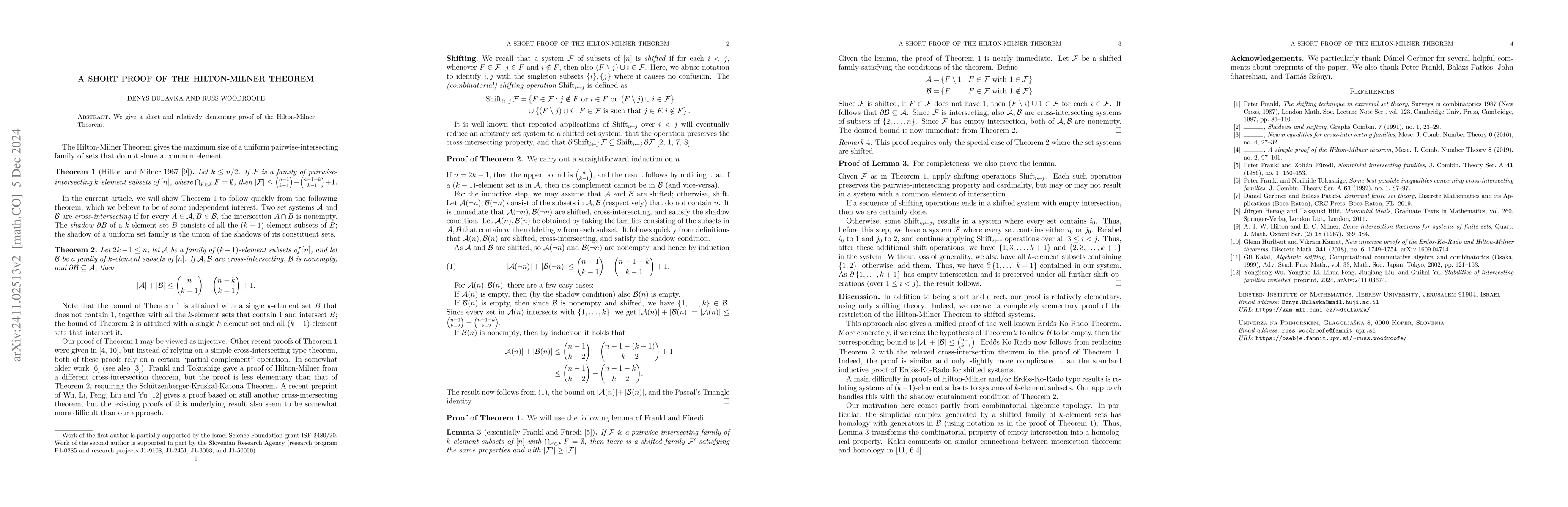 Thumbnail for A short proof of the Hilton-Milner Theorem