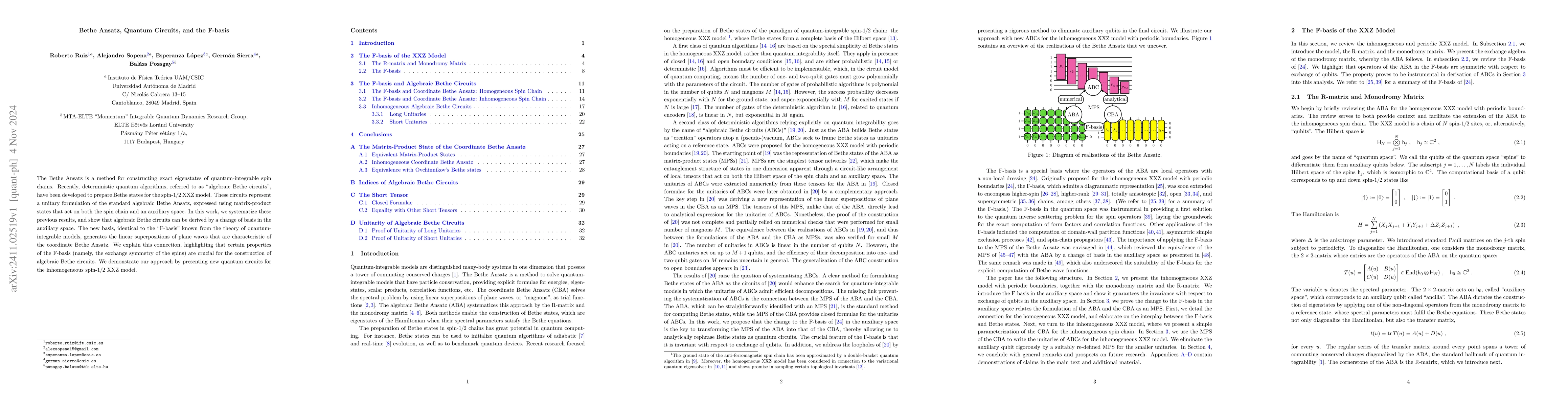 Thumbnail for Bethe Ansatz, Quantum Circuits, and the F-basis