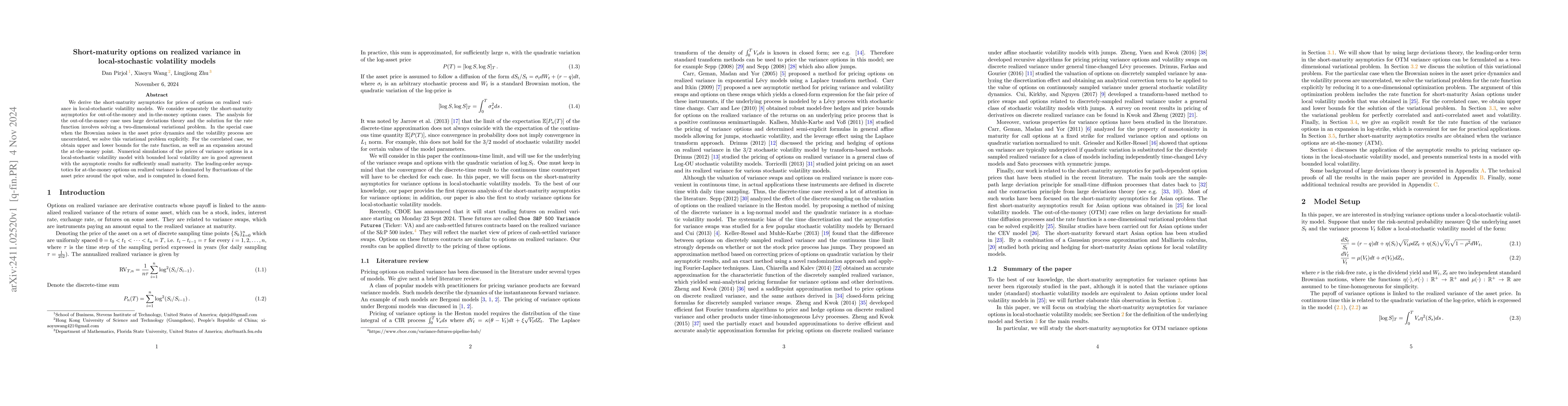 Thumbnail for Short-maturity options on realized variance in local-stochastic
  volatility models