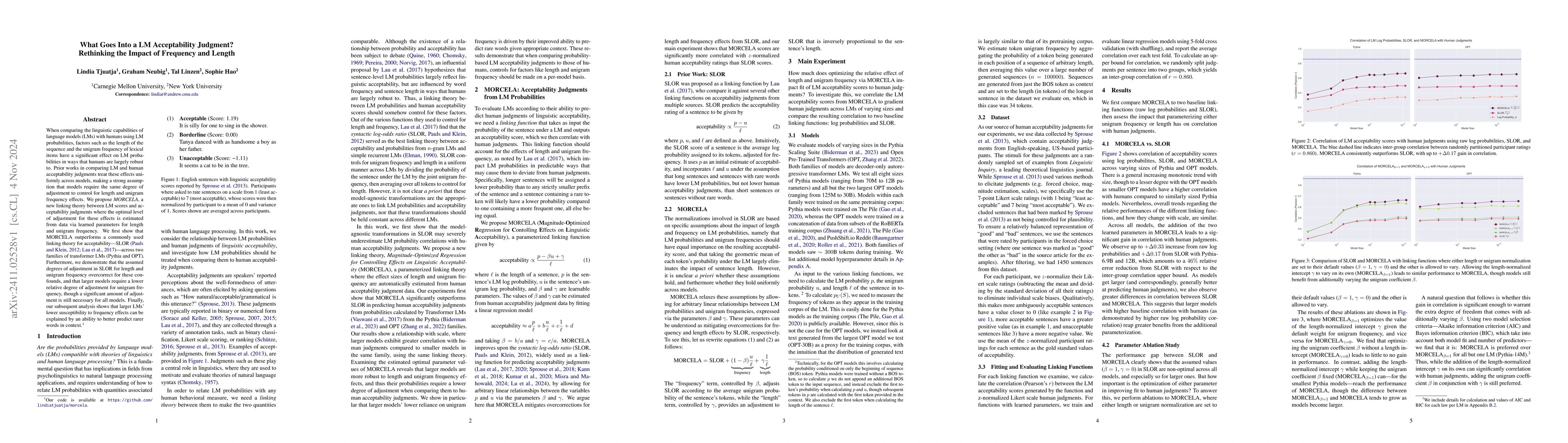 Thumbnail for What Goes Into a LM Acceptability Judgment? Rethinking the Impact of
  Frequency and Length