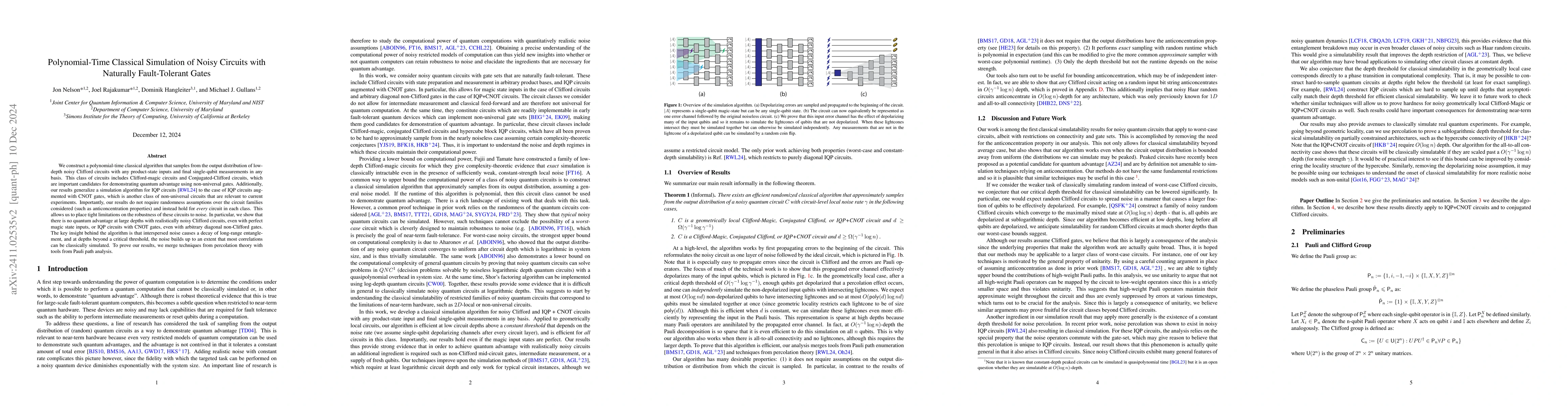 Thumbnail for Polynomial-Time Classical Simulation of Noisy Circuits with Naturally
  Fault-Tolerant Gates