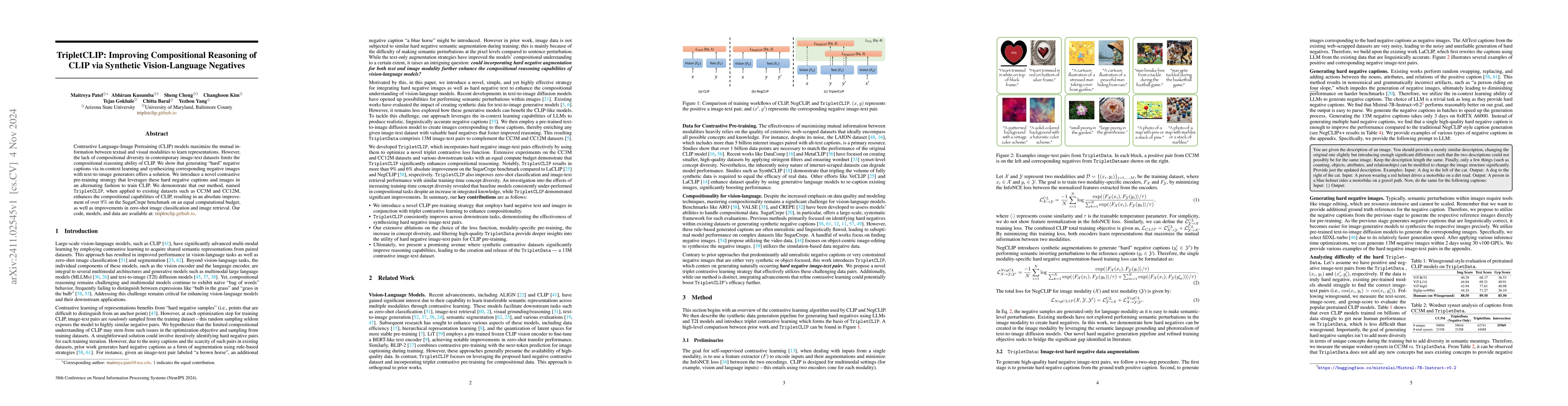 Thumbnail for TripletCLIP: Improving Compositional Reasoning of CLIP via Synthetic
  Vision-Language Negatives