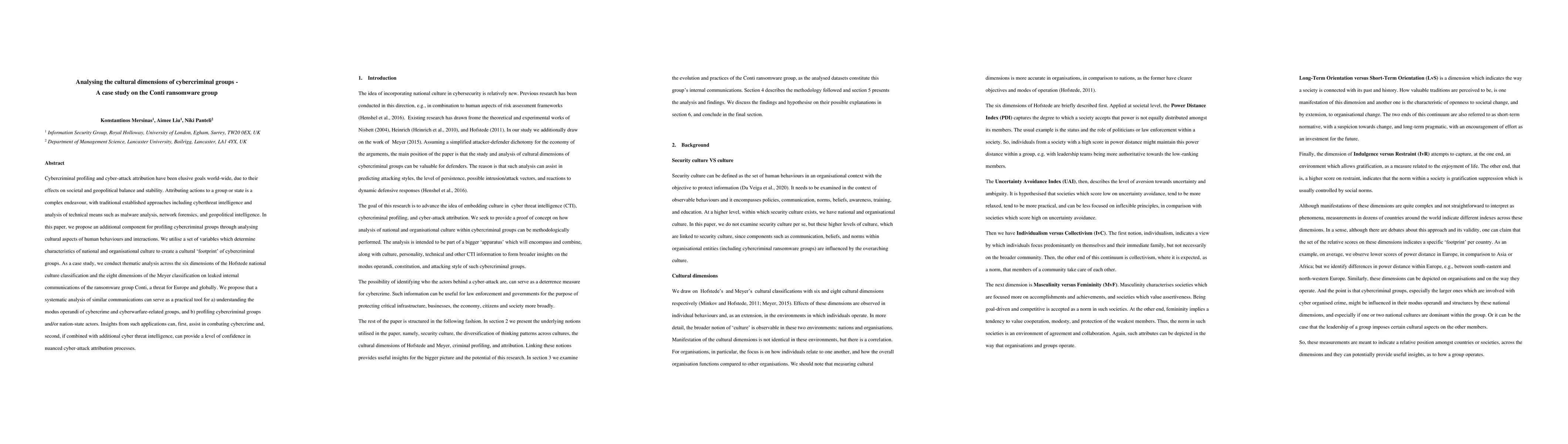 Thumbnail for Analysing the cultural dimensions of cybercriminal groups -- A case
  study on the Conti ransomware group