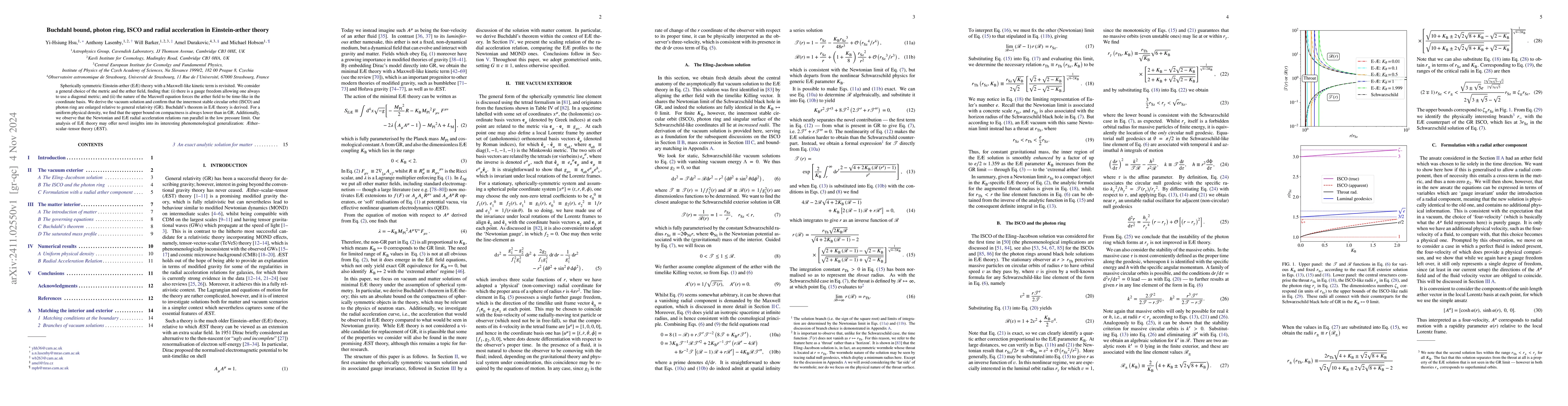 Thumbnail for Buchdahl bound, photon ring, ISCO and radial acceleration in
  Einstein-æther theory