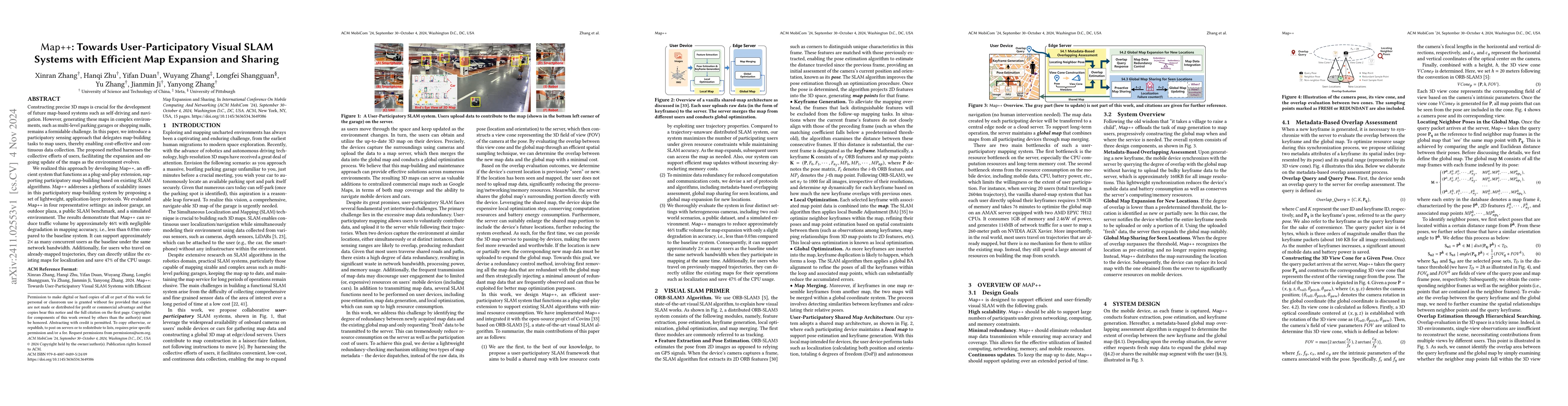Thumbnail for Map++: Towards User-Participatory Visual SLAM Systems with Efficient Map
  Expansion and Sharing