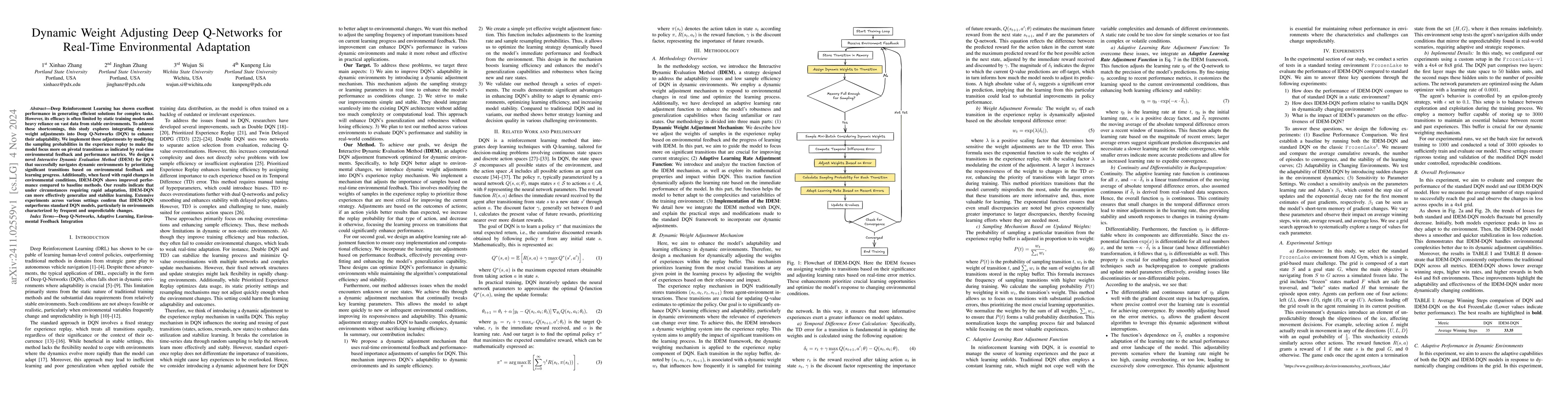 Thumbnail for Dynamic Weight Adjusting Deep Q-Networks for Real-Time Environmental
  Adaptation