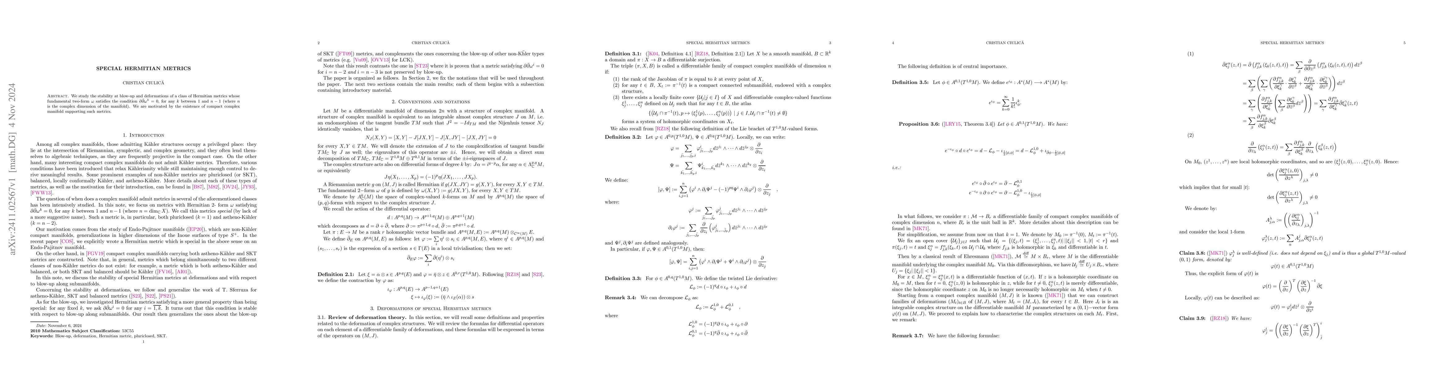 Thumbnail for Special Hermitian metrics
