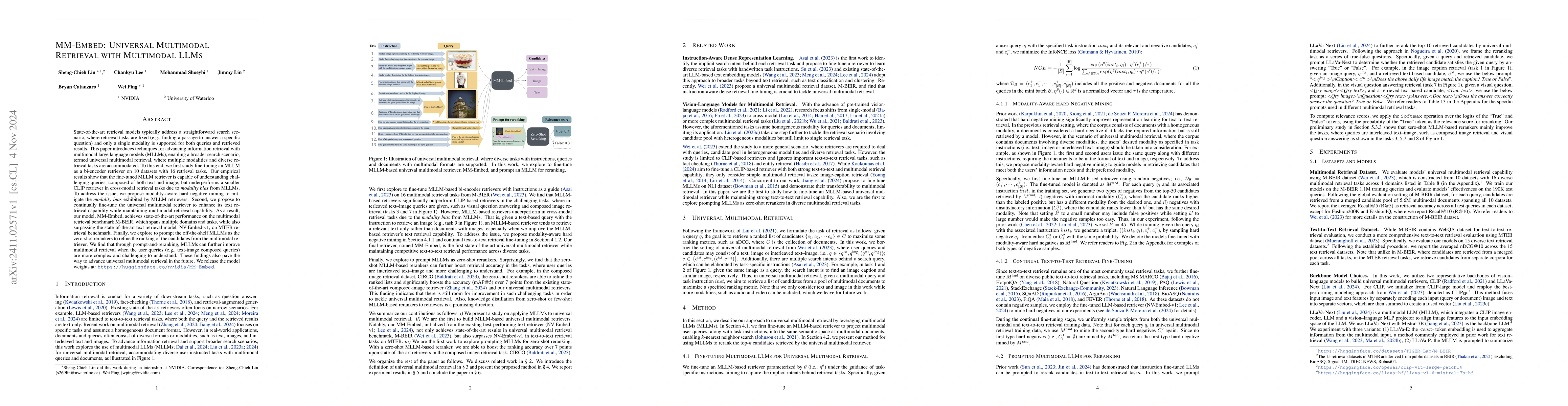 Thumbnail for MM-Embed: Universal Multimodal Retrieval with Multimodal LLMs