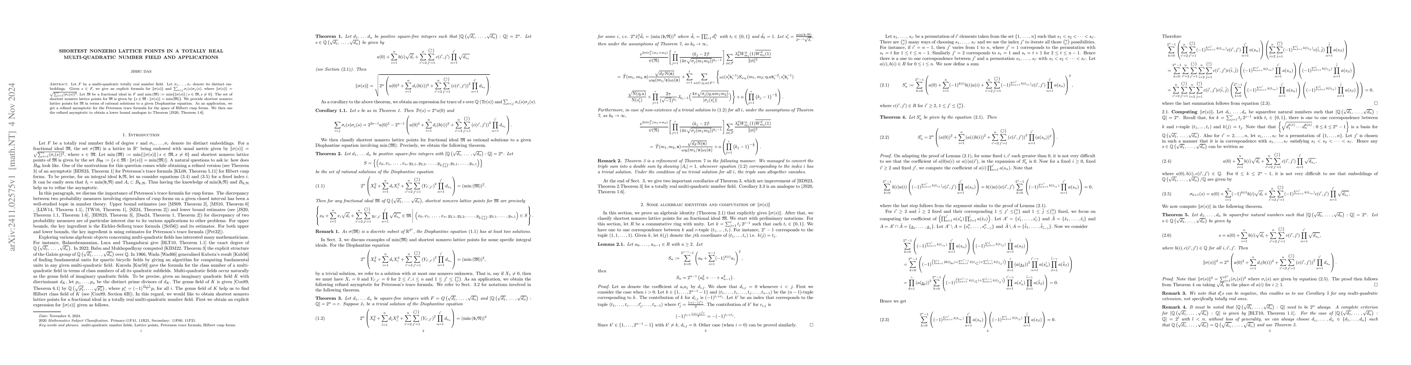 Thumbnail for Shortest nonzero lattice points in a totally real multi-quadratic number
  field and applications
