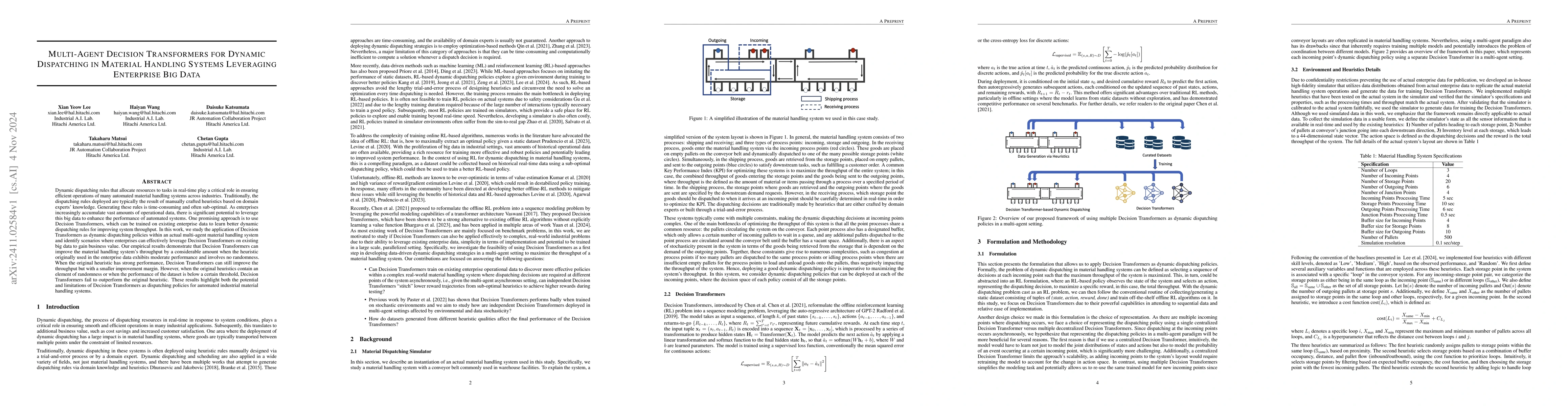 Thumbnail for Multi-Agent Decision Transformers for Dynamic Dispatching in Material
  Handling Systems Leveraging Enterprise Big Data